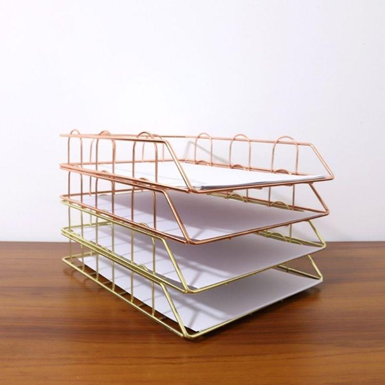 Folding Wrought Iron Letter Magazine Newspaper Holder Storage Rack File Tray Office Desk Organizer Supplies(Gold)