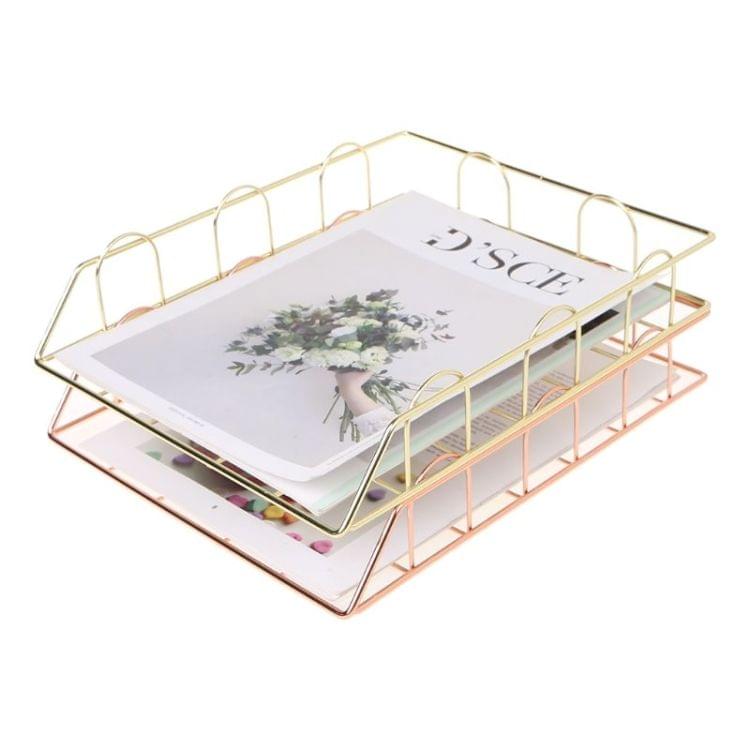 Folding Wrought Iron Letter Magazine Newspaper Holder Storage Rack File Tray Office Desk Organizer Supplies(Gold)