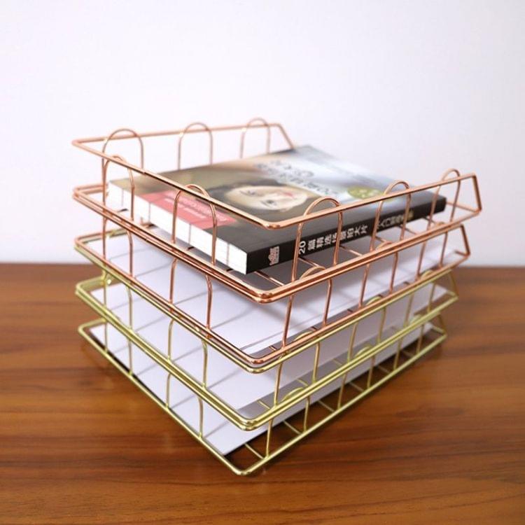 Folding Wrought Iron Letter Magazine Newspaper Holder Storage Rack File Tray Office Desk Organizer Supplies(Gold)