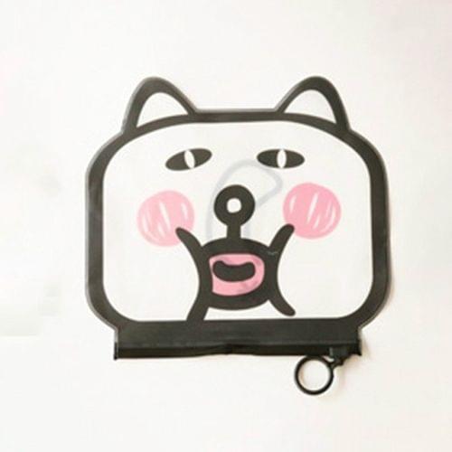3 PCS Cartoon Cat Shape Stationery Storage Bag Creative Translucent Frosted Waterproof File Bag Zipper Bag(Doodle mouth)