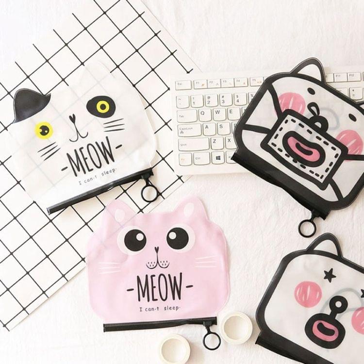 3 PCS Cartoon Cat Shape Stationery Storage Bag Creative Translucent Frosted Waterproof File Bag Zipper Bag(Doodle mouth)