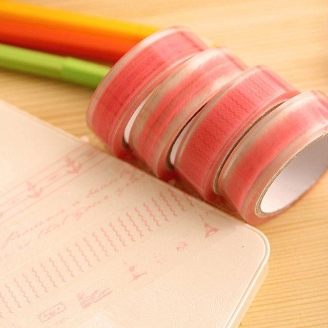 5 PCS 10m School Office Stationery Cute Transparent Lace Pattern Decorative Tape, Random Style Delivery (Pink)