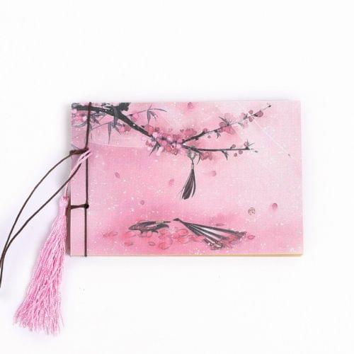 Vintage Diary Retro NoteBook Sketchbook Stationery Office School Supplies Gift(Peach blossom fan)