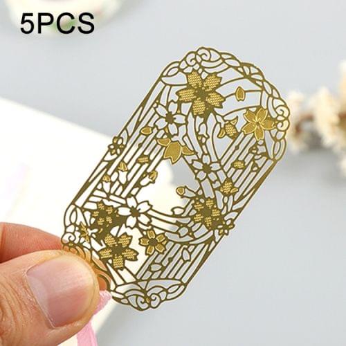 5 PCS Creative Chinese Style Sakura Series Metal Hollow Bookmark Art Crafts Bookmark,Random Style Delivery