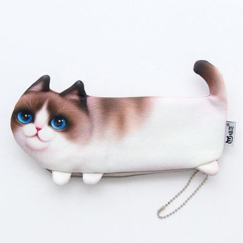 Kawaii Simulation Cartoon Cat Pencil Case Soft Cloth Pen Bag(Light Brown)