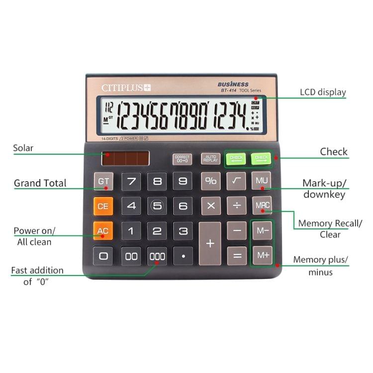 OSALO BT-414 14 Digits LCD Display Multi-functional Student Scientific Calculator Solar Energy Dual Power Calculator