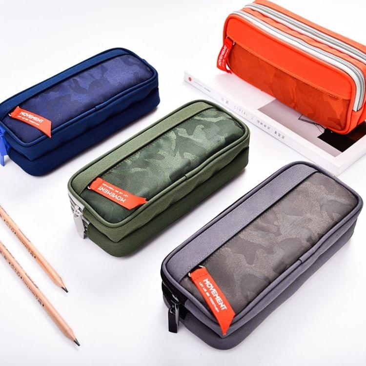 Camouflage Pencilcase Nylon Canvas Double Zipper Pen Bag(Navy Grey)