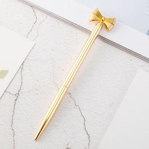 Kawaii Cute Bow Ballpoint Pen Metal Ball Pen Fashion School Office Supplies Students Gift(Electroplating gold)