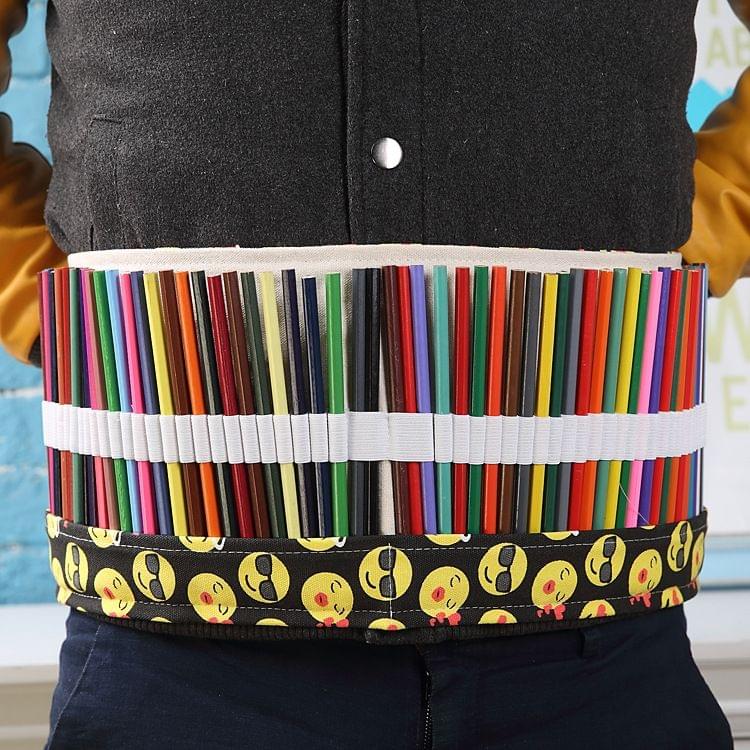 48 Slots QQ Emoji Print Pen Bag Canvas Pencil Wrap Curtain Roll Up Pencil Case Stationery Pouch