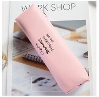 Letter Pattern Pencil Case Pencil Bag School Students Stationery Office Supplies Soft PU Pencilcase Gift Cute Pencil Box Pouch(Square pink letter)