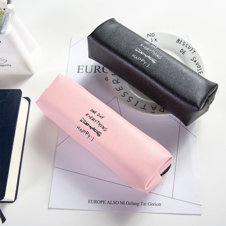 Letter Pattern Pencil Case Pencil Bag School Students Stationery Office Supplies Soft PU Pencilcase Gift Cute Pencil Box Pouch(Square pink letter)