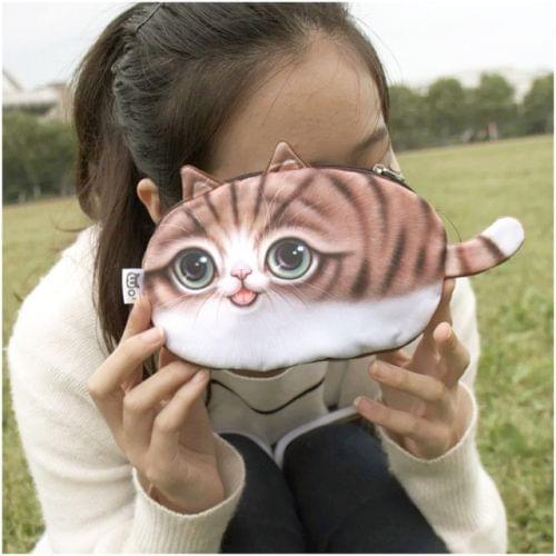 Kawaii Cats Zipper Pencils Bags Cute 3D Plush Pencils Case Large Capacity School Supplies Stationery Pen Box(Long Brown Tail)