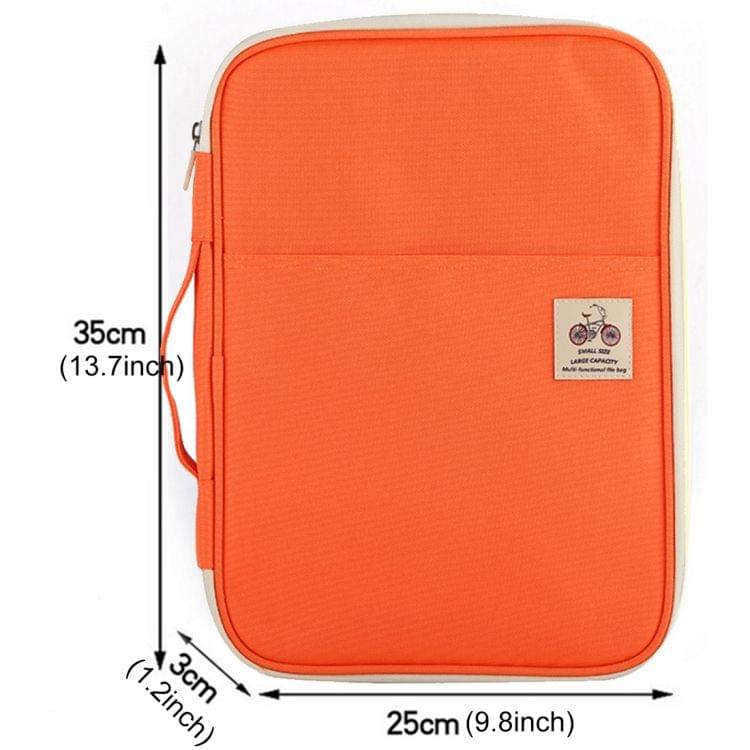 Office Supplies Multi-purpose Zipper Document Folder A4 Storage Bag (Orange)