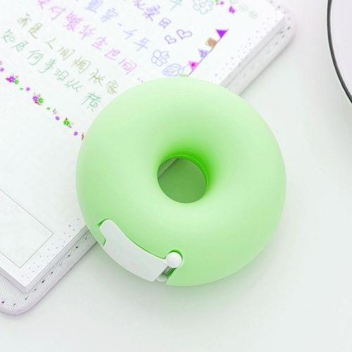 Cute Heart Shape Plastic Tape Dispenser Creative Donut Decorative Tape Cutter Kids Office School Supplies(Green Donut)