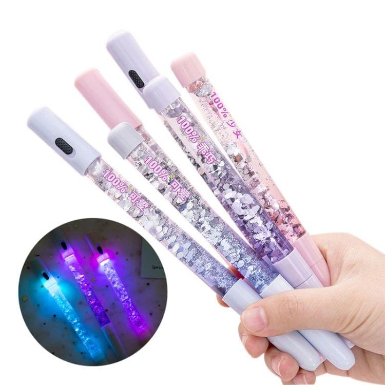 Colorful Quicksand Gel Pen Creative LED Signature Pens(Purple)