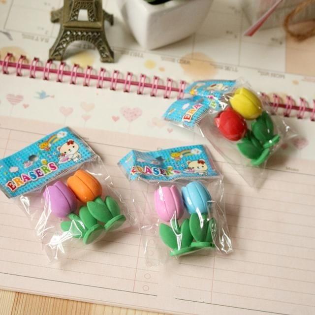 XZ160 6 PCS Creative Cartoon Flower Engraving Simulation Tulip Eraser Children Stationery Gift