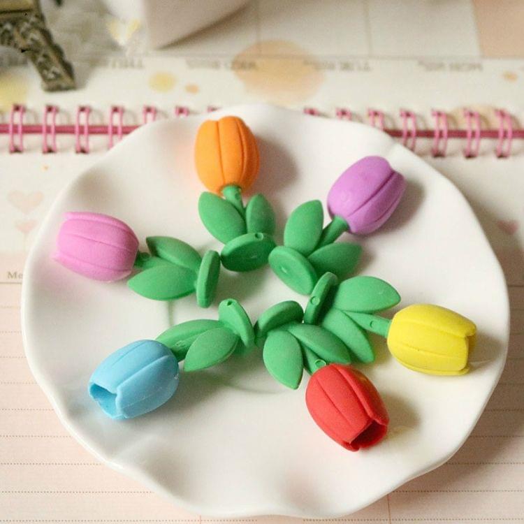 XZ160 6 PCS Creative Cartoon Flower Engraving Simulation Tulip Eraser Children Stationery Gift