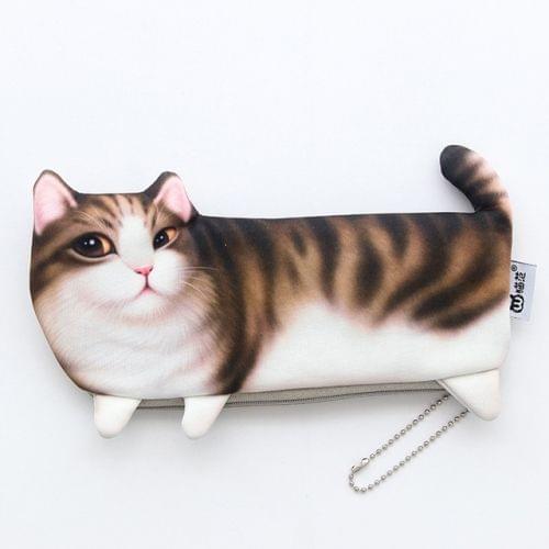 Kawaii Simulation Cartoon Cat Pencil Case Soft Cloth Pen Bag(Coffee)