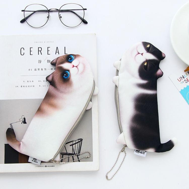 Kawaii Simulation Cartoon Cat Pencil Case Soft Cloth Pen Bag(Coffee)