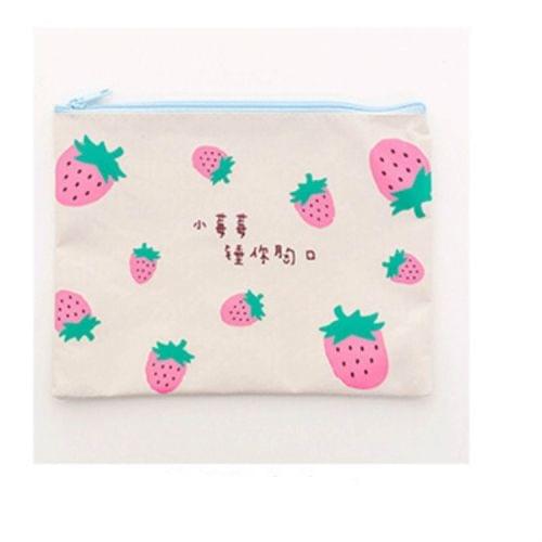 2 PCS Creative Kawaii Pencil Bag Cute Strawberry Oxford Cloth Zipper File Holder Pencil Case Big Capacity School Stationery(Multiple Strawberries)