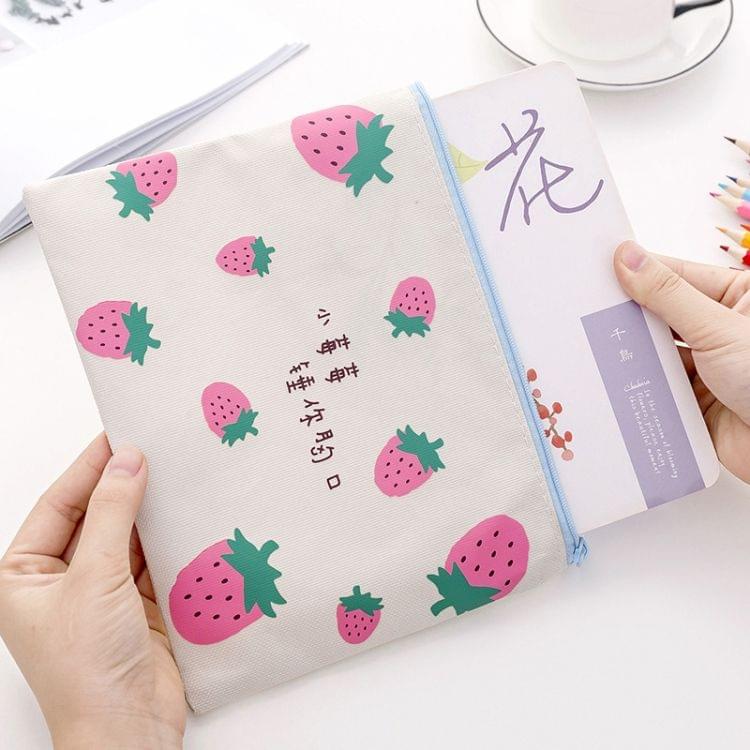 2 PCS Creative Kawaii Pencil Bag Cute Strawberry Oxford Cloth Zipper File Holder Pencil Case Big Capacity School Stationery(Multiple Strawberries)