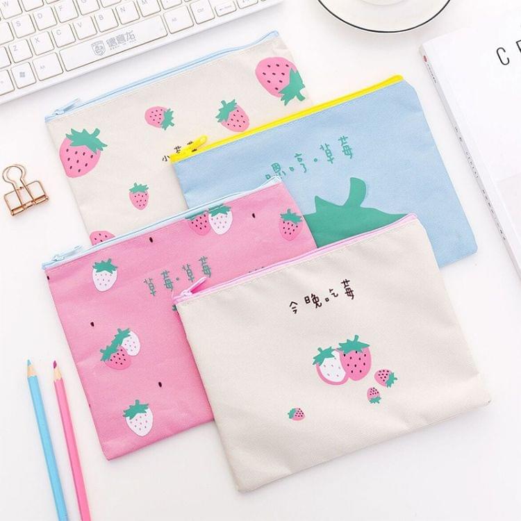 2 PCS Creative Kawaii Pencil Bag Cute Strawberry Oxford Cloth Zipper File Holder Pencil Case Big Capacity School Stationery(Multiple Strawberries)