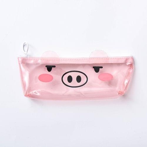 Transparent Pig Pencil Case for Girls Cute PVC Pencil Bag Stationery Pen Pouch School Office Supplies(Squinting)