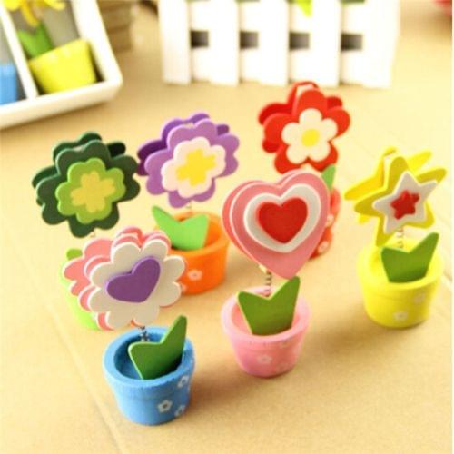 2 PCS Creative Lovely Little Flower Pot Wooden Crafts Memo Clamp Photo Clip Desktop Note Clip Office Study Supply