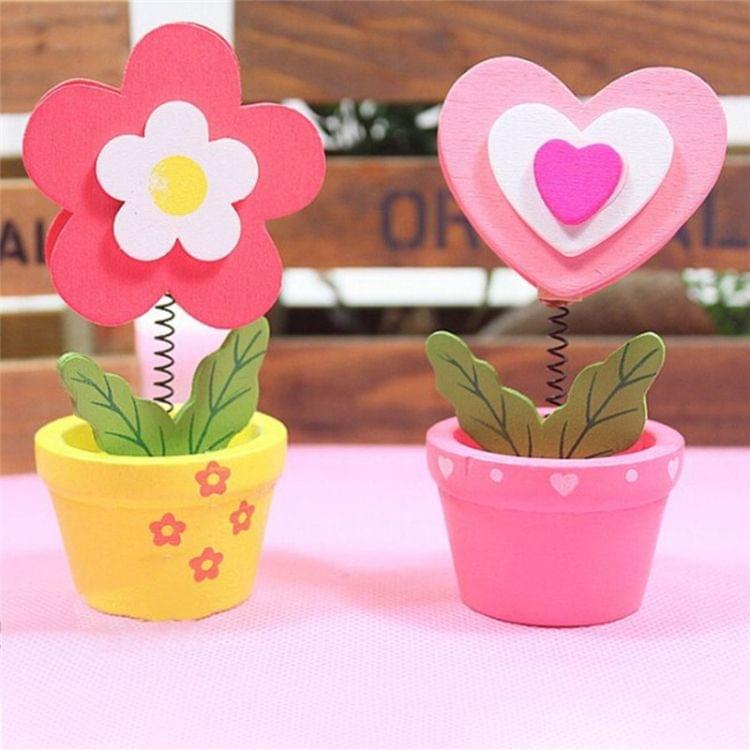 2 PCS Creative Lovely Little Flower Pot Wooden Crafts Memo Clamp Photo Clip Desktop Note Clip Office Study Supply