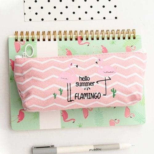 Kawaii Pencil Case Flamingos Pattern Canvas Gift School Pencil Box Pencilcase Pencil Bag School Supplies Stationery(Wavy flamingo)