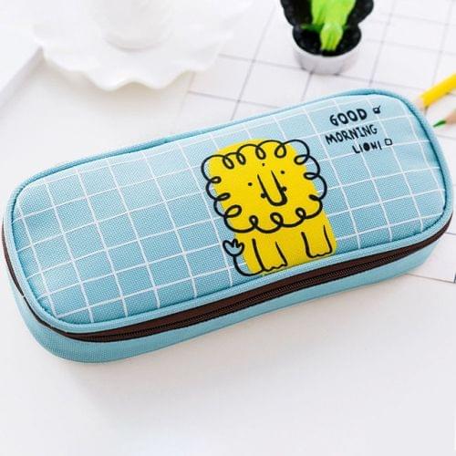 Animals Canvas Zipper Large Capacity Pencil Case Cartoon Flip Top Student Portable School Office Stationery Organizer(Lion)