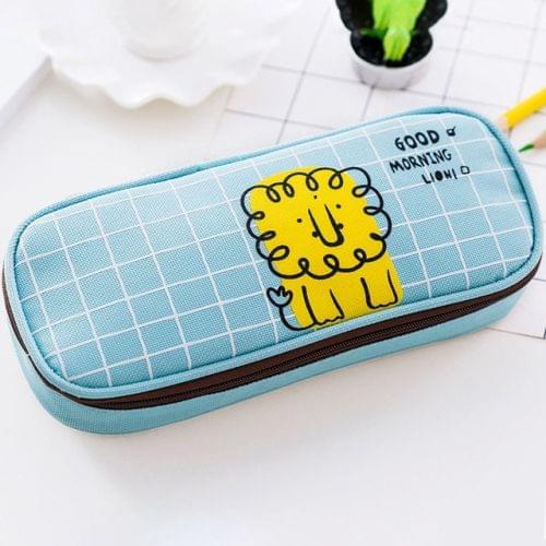 Animals Canvas Zipper Large Capacity Pencil Case Cartoon Flip Top Student Portable School Office Stationery Organizer(Lion)