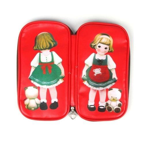 Doll Pattern Creative Office School Supplies Simple Retro Pencil Cases(Red)