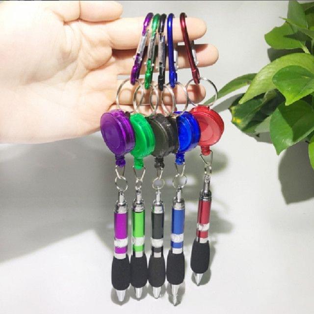 12PCS Retractable Badge Reel Belt Clip Carabiner Pen Ballpoint Pens Random Color Delivery