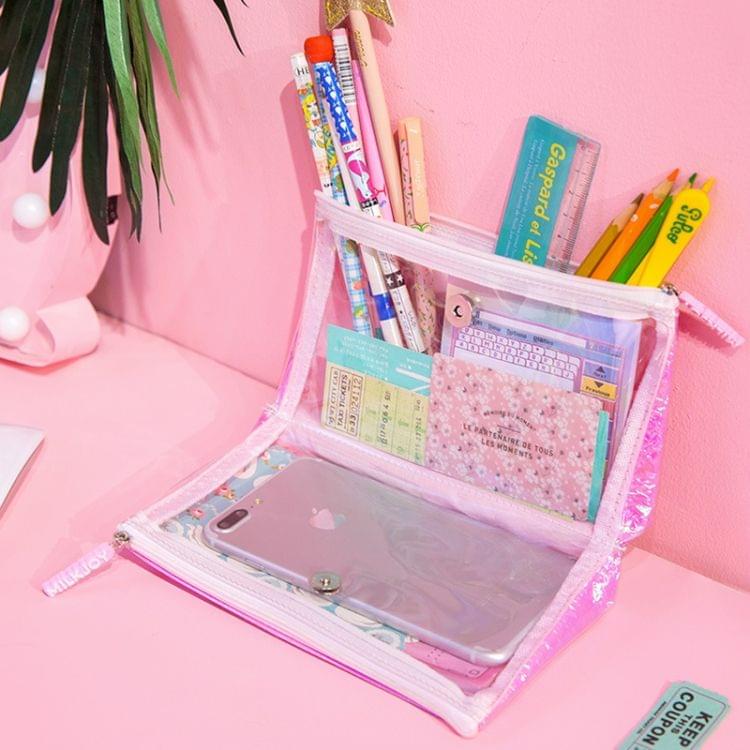 Kawaii Two-faced Pencil Case Transparent candy PU Gift Estuches Pencil Box Pencil Bag School Supplies Stationery(Purple)