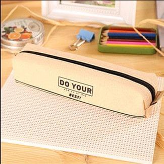 Simple Canvas Pencil-box Student School Pencil Case Office Stationery Storage Bag Small Items Bag(Beige)