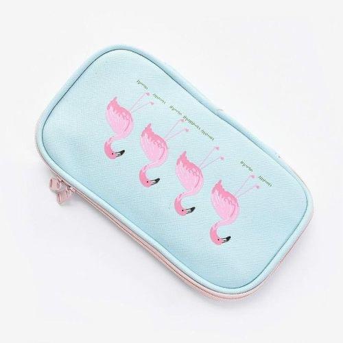 Kawaii Animal Flamingo Pattern Pencil Case Canvas Large Capacity Multifunction Pencil Bags Pen Box School Supplies Stationery Gift(Blue)