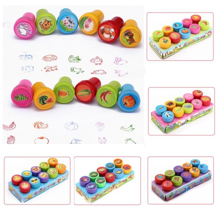 10 PCS/Box Round Multicolor Fun Cute Child DIY Scrapbook Stamp Cartoon Rubber Stamps Scrapbooking Reward Toy(Wild Animals)