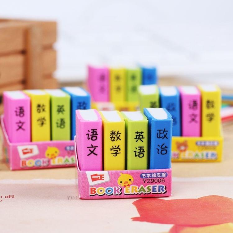 12 PCS Creative Cute Cartoon Book Styling Eraser Office School Supplies Student Stationery Random Color Delivery