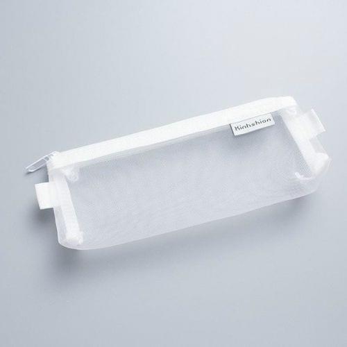 N81409 Transparent Grid Zipper Pen Bag Pencil Case Storage Package Grils Stationery School Supplies(S White)