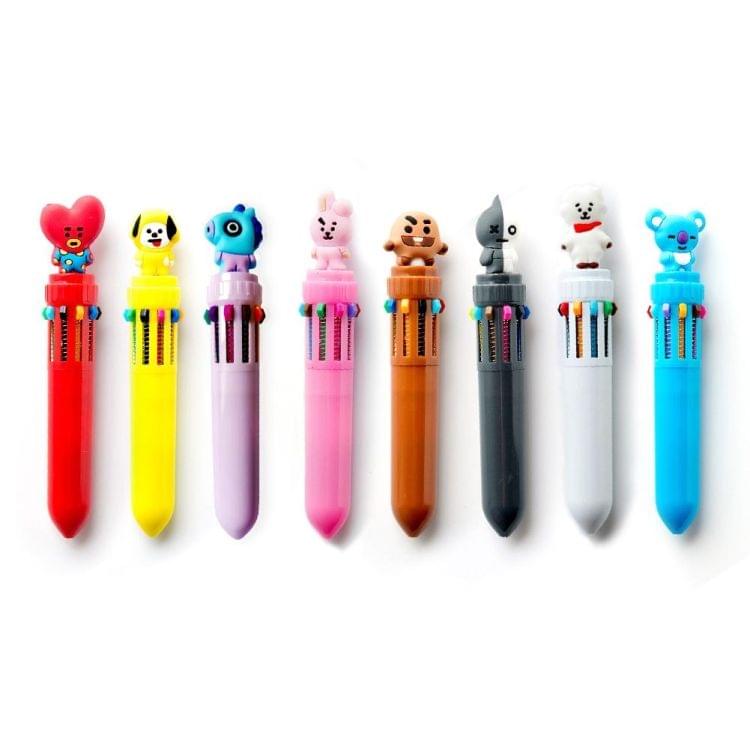 Cartoon Cute Ten Color Press Ballpoint Pen Student Smooth Writing Bullet Portable Marker(Naughty bag)