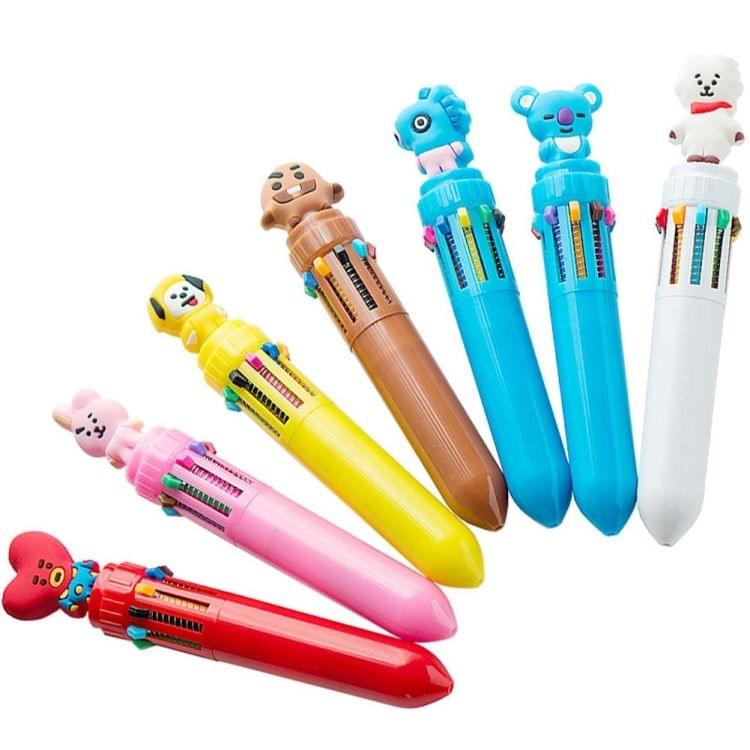 Cartoon Cute Ten Color Press Ballpoint Pen Student Smooth Writing Bullet Portable Marker(Naughty bag)