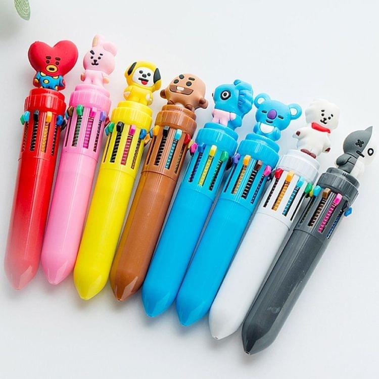 Cartoon Cute Ten Color Press Ballpoint Pen Student Smooth Writing Bullet Portable Marker(Naughty bag)