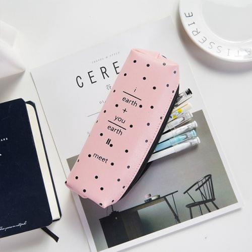 Letter Pattern Pencil Case Pencil Bag School Students Stationery Office Supplies Soft PU Pencilcase Gift Cute Pencil Box Pouch(Square pink wave point)