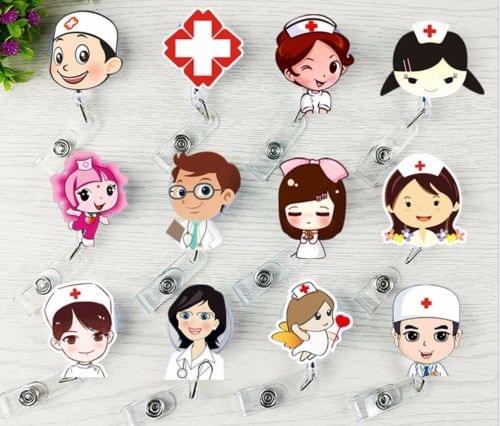 Cross Medical Mark Pattern Cute Retractable Badge Reel Student Nurse ID Name Card Badge