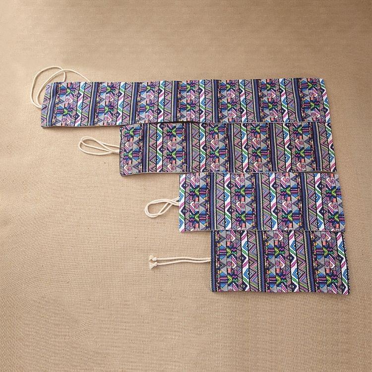 36 Slots Ethnic Print Pen Bag Canvas Pencil Wrap Curtain Roll Up Pencil Case Stationery Pouch