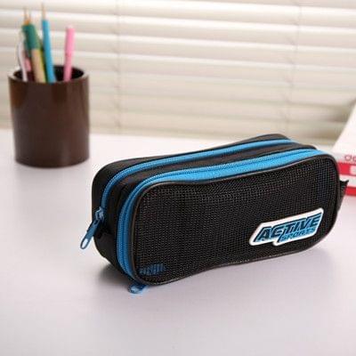 ACTIVE Large Capacity Multifunctional Canvas Pencil Cases Double Zipper Pen Box Boys Girls School Stationery Pouch(Blue)