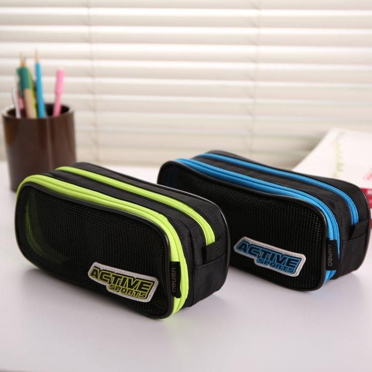 ACTIVE Large Capacity Multifunctional Canvas Pencil Cases Double Zipper Pen Box Boys Girls School Stationery Pouch(Blue)