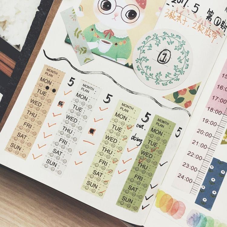 2 PCS Creative Timeline and Week Plan DIY Notebook Decorative Hand Tearing Tape Washi Tape School Office Stationery, Random Style Delivery