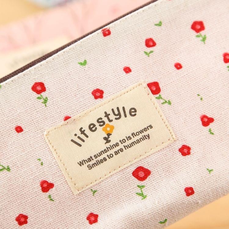 Cute Floral Canvas Zipper Pencil Cases Flower Tree Pen Bags(Light blue)